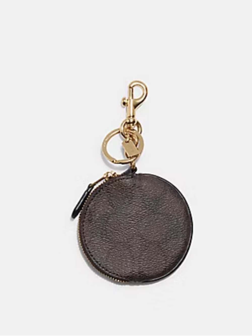 Coach Round Leather Keychain Coin Pouch with Gold Hardware